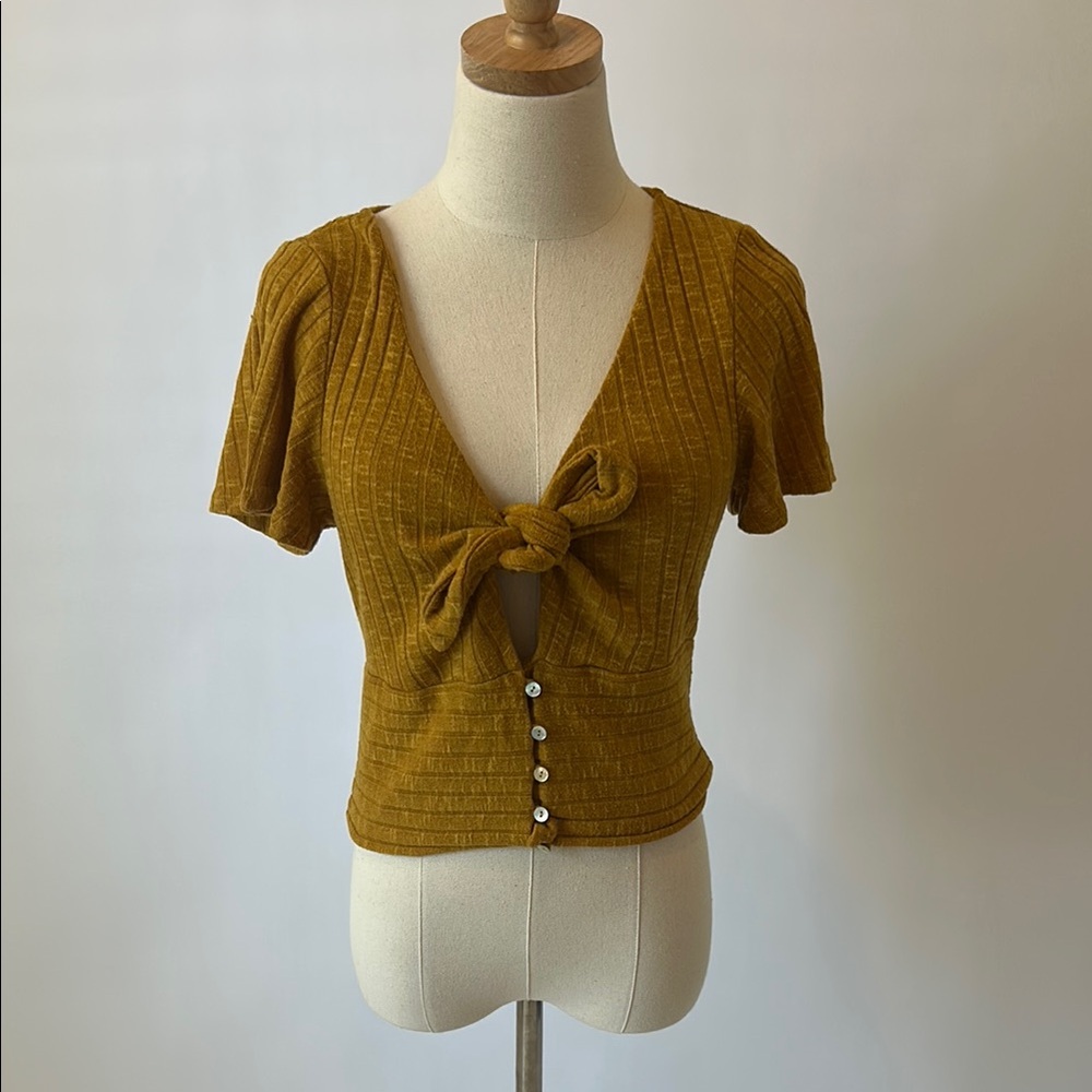 Mustard Yellow Knotted Front Women's Top